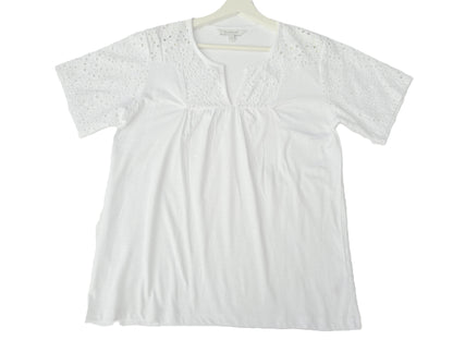 White Lace Detail V-Neck Short Sleeve Top - Summer Boho Style