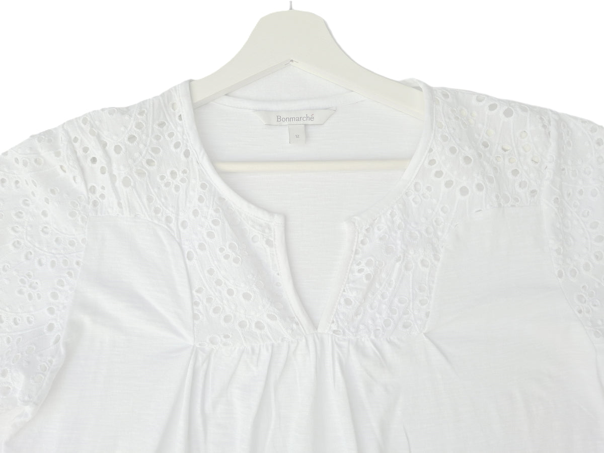 White Lace Detail V-Neck Short Sleeve Top - Summer Boho Style