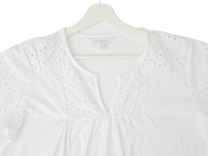 White Lace Detail V-Neck Short Sleeve Top - Summer Boho Style
