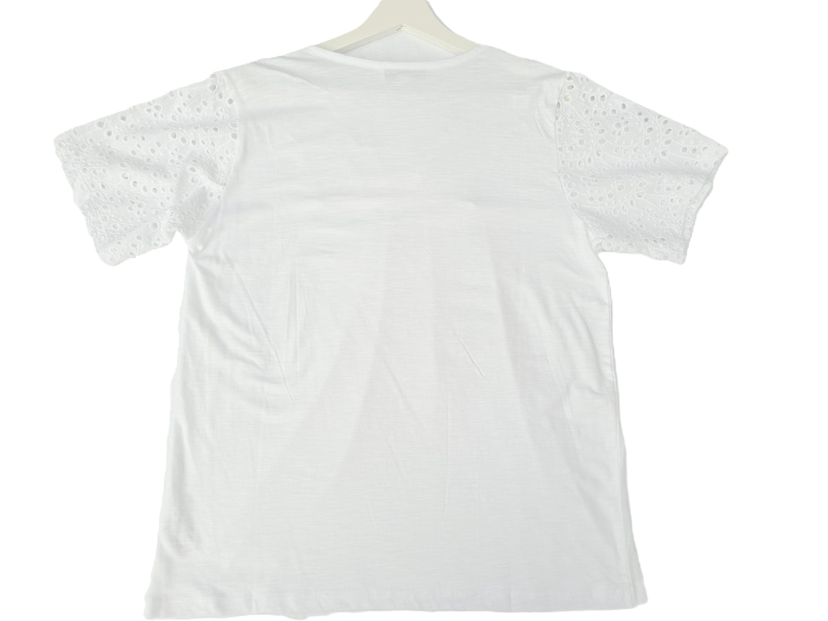 White Lace Detail V-Neck Short Sleeve Top - Summer Boho Style