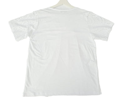 White Lace Detail V-Neck Short Sleeve Top - Summer Boho Style